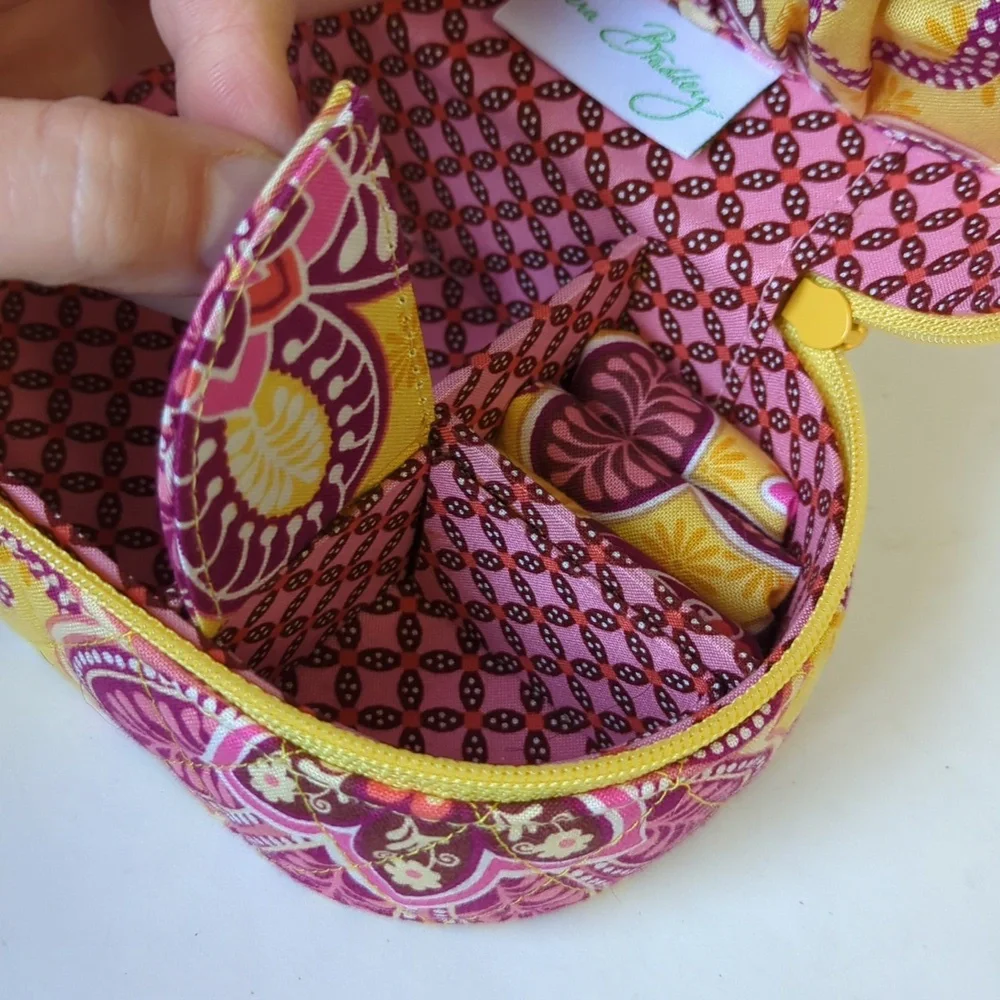 Vera Bradley Yellow & Pink Paisley Oval Jewelry Case Organizer Case Box